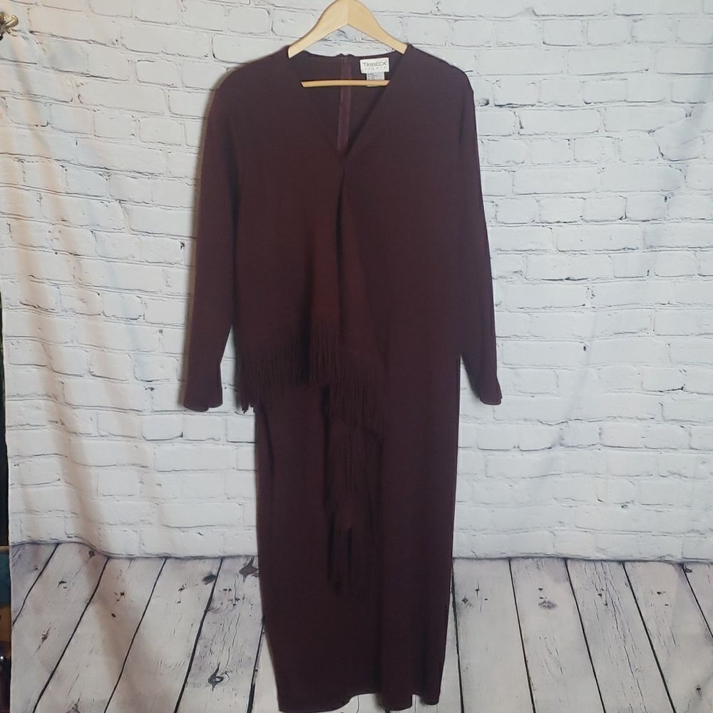 Vintage Tribeca Studeo Maroon Sweater Dress by Tribeca Studio by Kenneth Cole‎